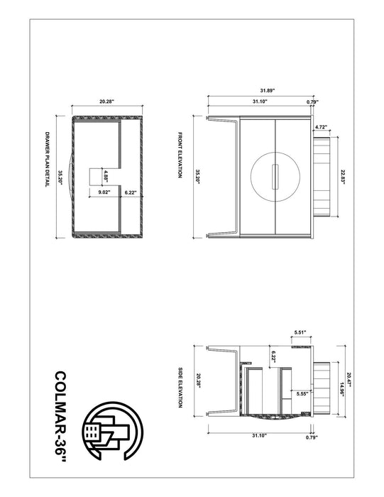 Karton Republic Colmar 36" Whitewash Oak Freestanding Modern Bathroom Vanity w/Sink VACOLOG36FD