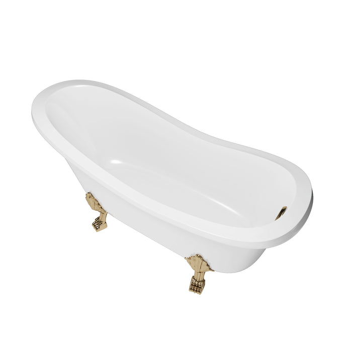 Cambridge Plumbing Dolomite Mineral Composite Clawfoot Slipper Tub with Antique Brass Feet and Drain Assembly 66 x 30 ES-ST66-NH-AB