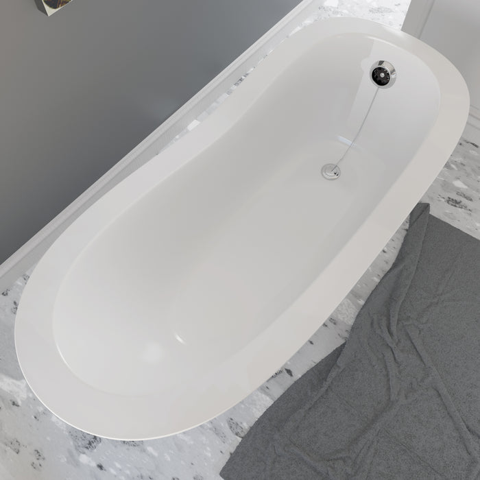 Cambridge Plumbing Dolomite Mineral Composite Clawfoot Slipper Tub with Polished Chrome Feet and Drain Assembly 66 x 30 ES-ST66-NH-CP