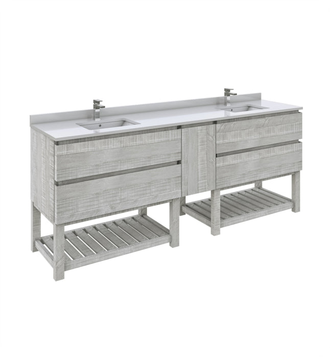 Fresca Formosa 84" Double Sink Modern Bathroom Cabinet w/ Top & Sinks in Rustic White FCB31-361236RWH-FS-CWH-U