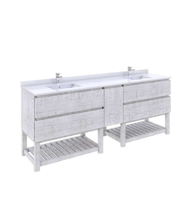 Fresca Formosa 84" Double Sink Modern Bathroom Cabinet w/ Top & Sinks in Rustic White FCB31-361236RWH-FS-CWH-U