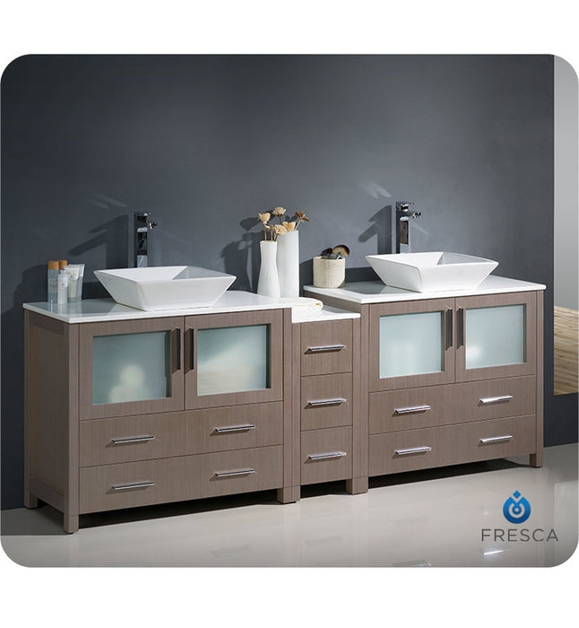 Fresca Torino 84" White Modern Double Sink Bathroom Cabinets w/ Tops & Vessel Sinks FCB62-361236WH-CWH-V
