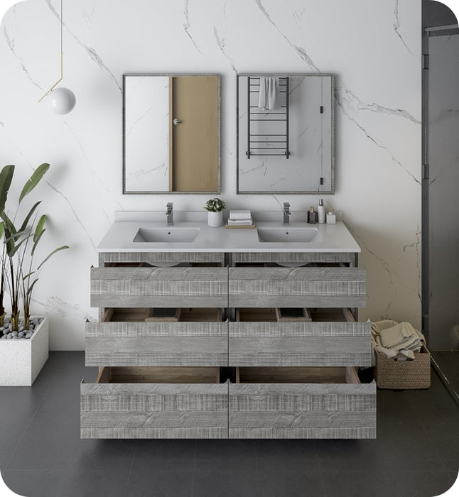 Fresca Formosa 60" Floor Standing Double Sink Modern Bathroom Vanity w/ Mirrors in Rustic White FVN31-3030RWH-FC