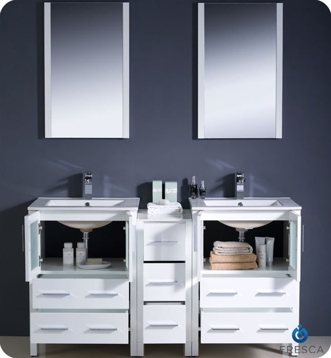 Fresca Torino 60" Gray Oak Modern Double Sink Bathroom Vanity w/ Side Cabinet & Integrated Sinks FVN62-241224GO-UNS