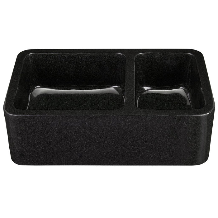 Novatto Reversible 60/40 Double Bowl Kitchen Sink in Black Granite with Natural Chiseled Apron NKS-DBNAN