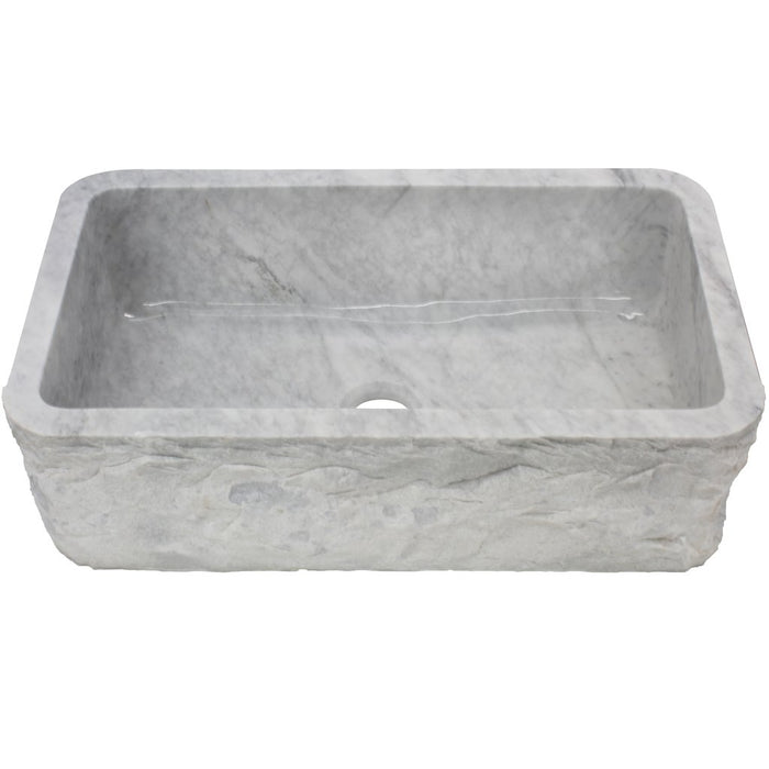 Novatto Single Bowl Kitchen Sink in Carrara White Marble with Natural Chiseled Apron NKS-SBNCW