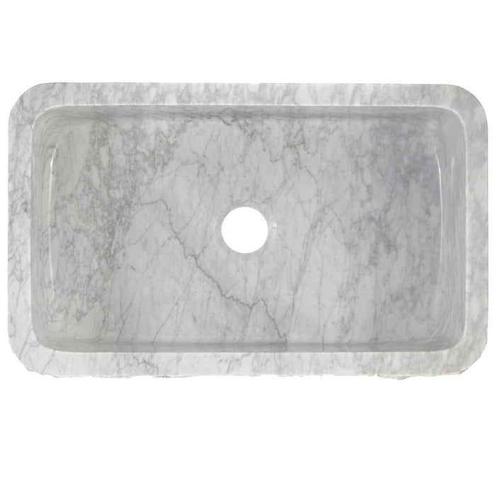 Novatto Single Bowl Kitchen Sink in Carrara White Marble with Natural Chiseled Apron NKS-SBNCW