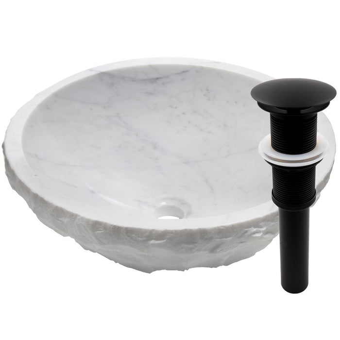 Novatto Carrera Marble Stone Vessel Sink with Chiseled Exterior NOSV-CWN Series