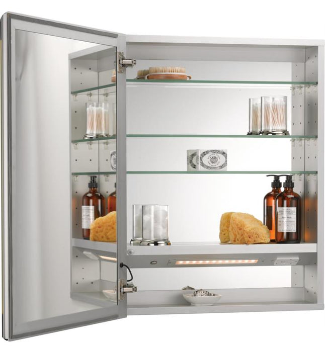 Afina Illume 30" Recessed Single Door Backlit LED Frameless Mirror Medicine Cabinets with Inside Electrical Sockets I-SD2430-P