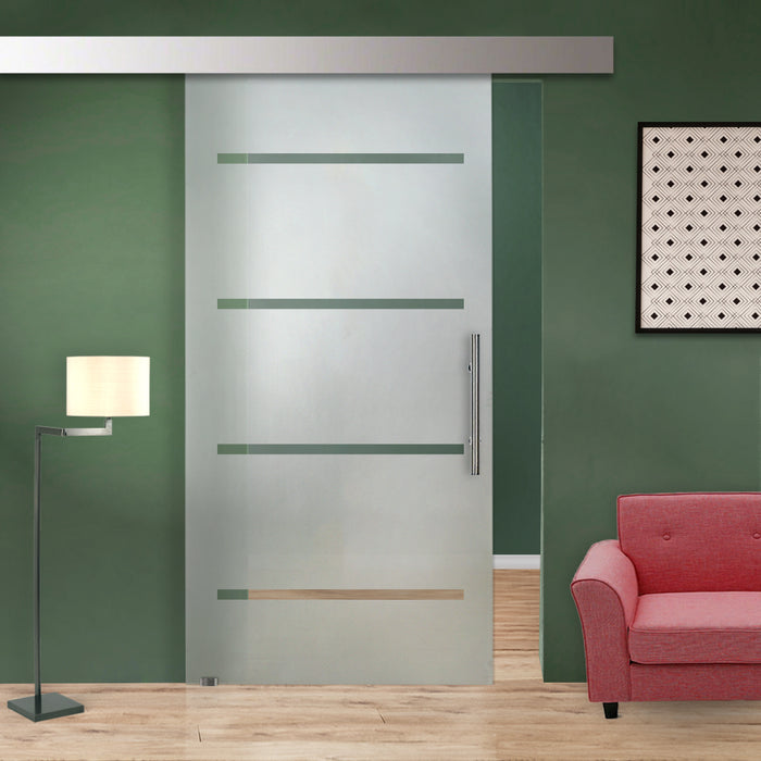 Glass-Door.US Frosted Stripes Sliding Glass Barn Door With Hardware SGD-ALU100-0085