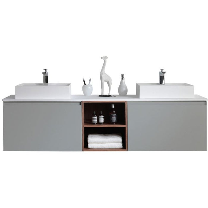 Karton Republic Manarola 72" Light Gray Wall Mount Modern Bathroom Vanity w/Sink (Open Shelves) VAMANLG72WM
