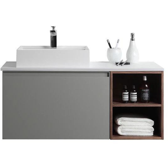 Karton Republic Manarola 42" Light Gray Wall Mount Modern Bathroom Vanity w/Sink (Open Shelves) VAMANLG42WM