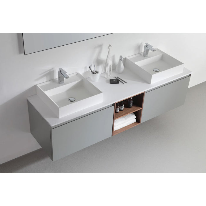 Karton Republic Manarola 42 Matte Black Wall Mount Modern Bathroom Vanity W/Sink (Open Shelves) VAMANMB42WMQZ