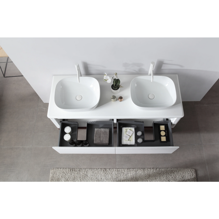 Karton Republic Sebastian 60" Gloss White Dual Mount Modern Bathroom Vanity w/Sink VASEBGW60FD