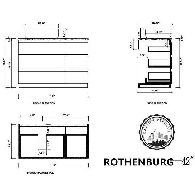 Karton Republic Rothenburg 42" Charcoal Freestanding Modern Bathroom Vanity Sink VAROTCH42FD
