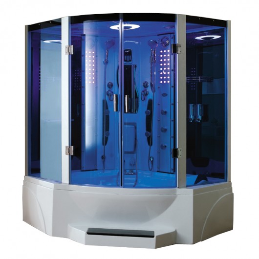 Mesa Steam Shower with Blue Glass Jetted Tub 63" x 63" x 85" WS-608P