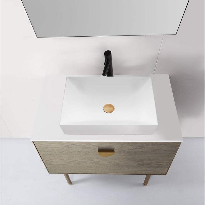 Karton Republic Venessa 36" Smoke Gray Oak Dual Mount Modern Bathroom Vanity w/Sink VAVENSM36FD