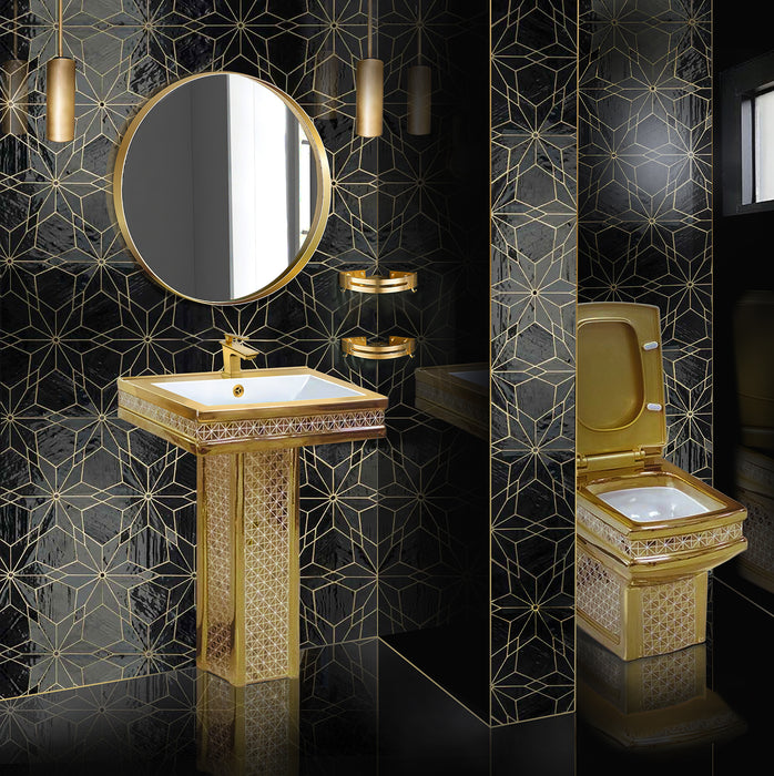 MaisonDePhilip Decorative Gold Pedestal Sink, Toilet, and Faucet Set Rom-Set3