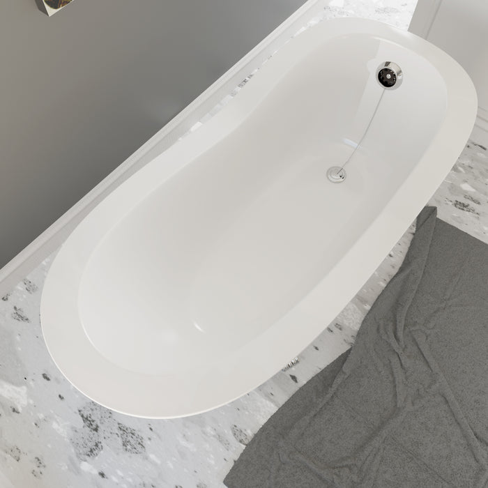 Cambridge Plumbing Dolomite Mineral Composite Clawfoot Slipper Tub with Polished Chrome Feet and Drain Assembly 62 x 30 ES-ST62-NH-CP