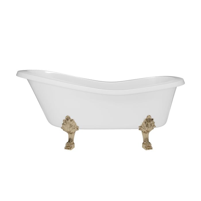 Cambridge Plumbing Dolomite Mineral Composite Clawfoot Slipper Tub with Antique Brass Feet and Drain Assembly 66 x 30 ES-ST66-NH-AB