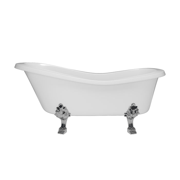 Cambridge Plumbing Dolomite Mineral Composite Clawfoot Slipper Tub with Polished Chrome Feet and Drain Assembly 66 x 30 ES-ST66-NH-CP