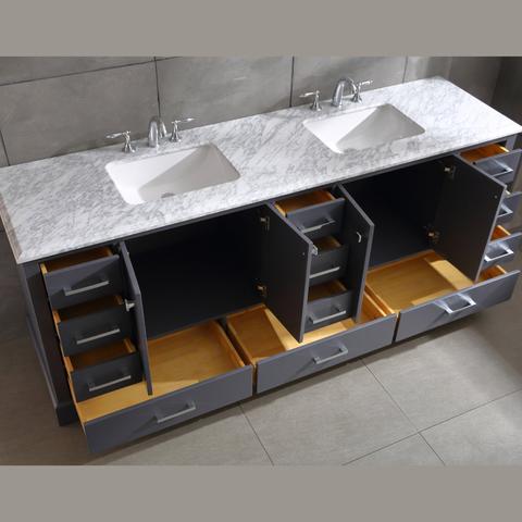 Eviva Storehouse 84″ Dark Gray Bathroom Vanity w/ White Carrara Top EVVN416-84DGR