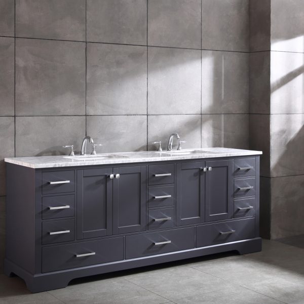 Eviva Storehouse 84″ Dark Gray Bathroom Vanity w/ White Carrara Top EVVN416-84DGR