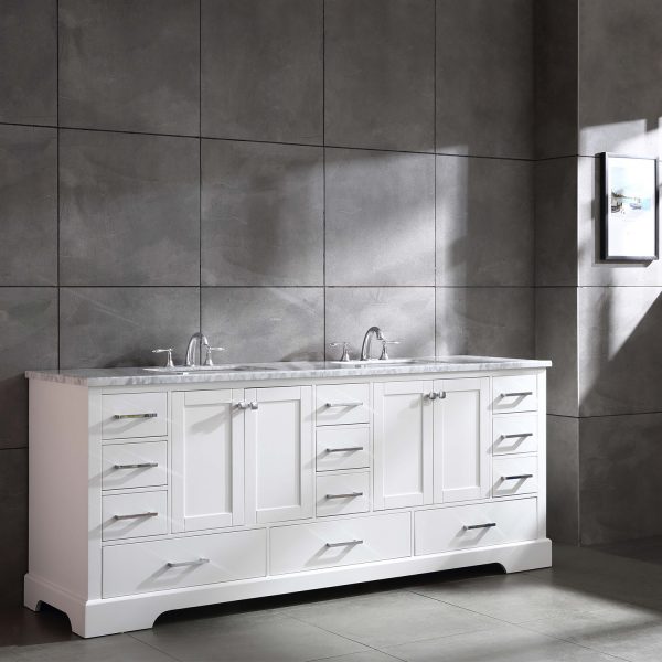 Eviva Storehouse 84″ White Bathroom Vanity w/ White Carrara Top EVVN416-84WH