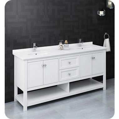 Fresca Manchester 72" White Traditional Double Sink Bathroom Cabinet w/ Top & Sinks FCB2372WH-D-CWH-U