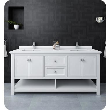 Fresca Manchester 72" White Traditional Double Sink Bathroom Cabinet w/ Top & Sinks FCB2372WH-D-CWH-U