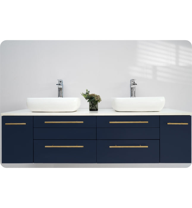 Fresca Lucera 60" Royal Blue Wall Hung Modern Bathroom Cabinet w/ Top & Double Vessel Sinks FCB6160RBL-VSL-D-CWH-V