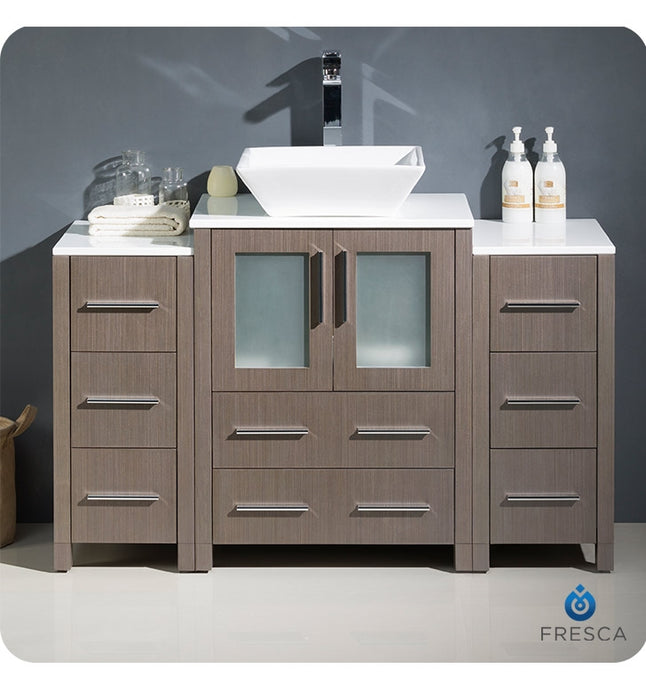 Fresca Torino 48" White Modern Bathroom Cabinets w/ Top & Vessel Sink FCB62-122412WH-CWH-V
