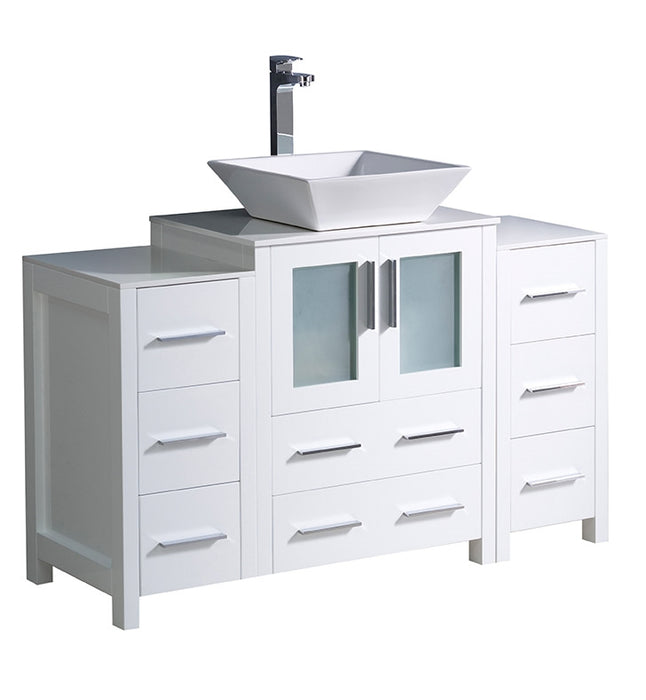 Fresca Torino 48" White Modern Bathroom Cabinets w/ Top & Vessel Sink FCB62-122412WH-CWH-V