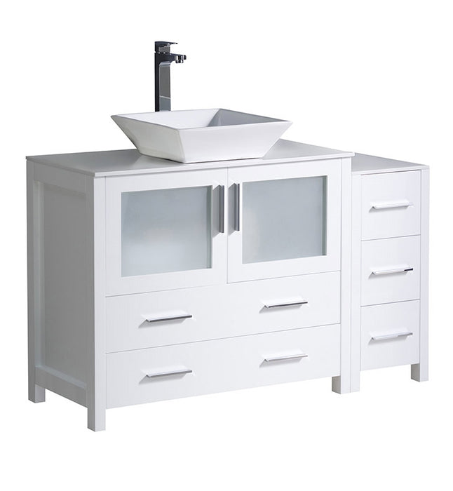 Fresca Torino 48" White Modern Bathroom Cabinets w/ Top & Vessel Sink FCB62-3612WH-CWH-V