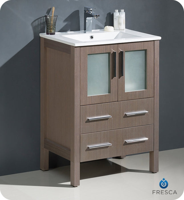 Fresca Torino 24" Gray Oak Modern Bathroom Cabinet w/ Integrated Sink FCB6224GO-I
