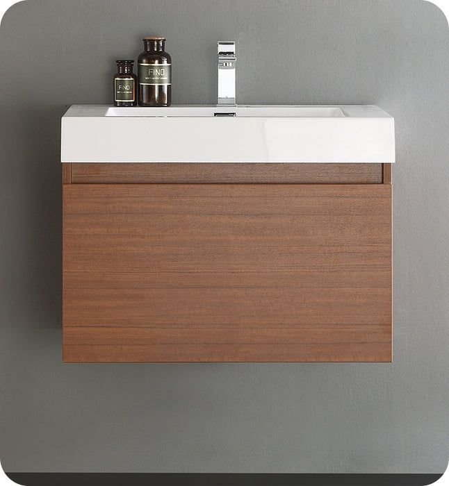 Fresca Mezzo 30" Teak Wall Hung Modern Bathroom Cabinet with Integrated Sink FCB8007TK-I