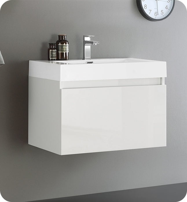 Fresca Mezzo 30" Teak Wall Hung Modern Bathroom Cabinet with Integrated Sink FCB8007TK-I