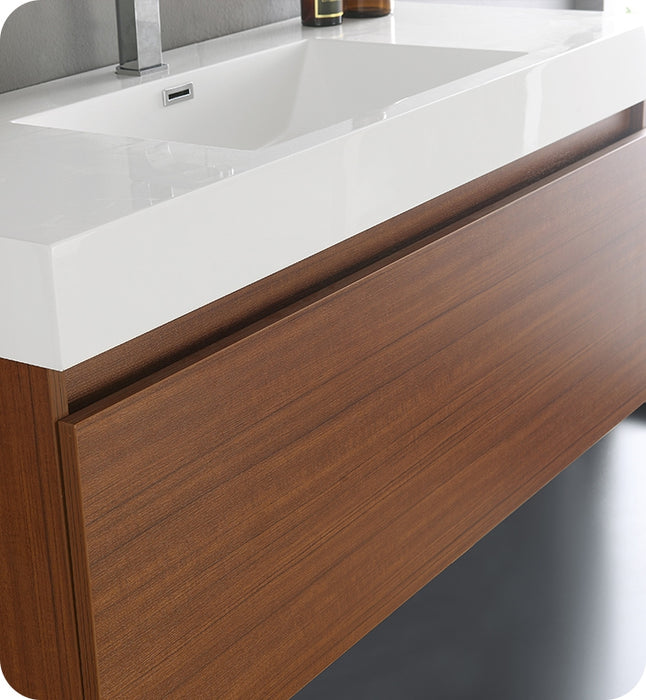 Fresca Mezzo 48" Teak Wall Hung Modern Bathroom Cabinet w/ Integrated Sink FCB8011TK-I
