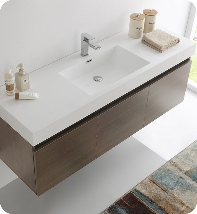 Fresca Mezzo 60" Teak Wall Hung Single Sink Modern Bathroom Cabinet w/ Integrated Sink FCB8041TK-I