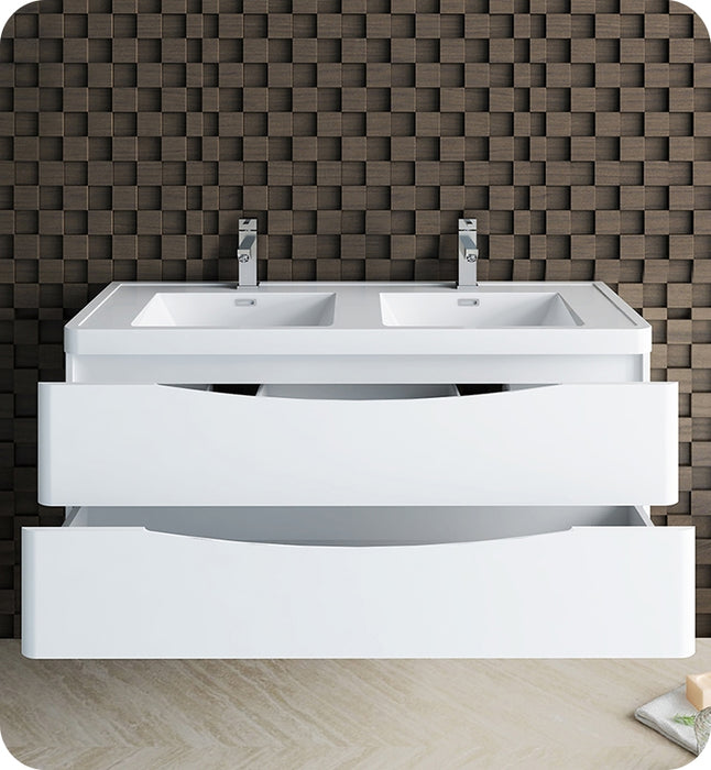 Fresca Tuscany 48" Rosewood Wall Hung Modern Bathroom Cabinet w/ Integrated Double Sink FCB9048RW-D-I