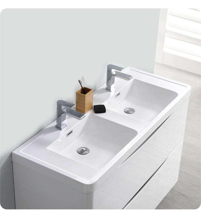Fresca Tuscany 48" Rosewood Wall Hung Modern Bathroom Cabinet w/ Integrated Double Sink FCB9048RW-D-I