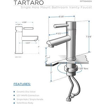 Fresca Tartaro Single Hole Mount Bathroom Faucet - Chrome FFT1040CH