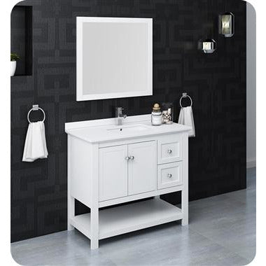 Fresca Manchester 40" White Traditional Bathroom Vanity w/ Mirror FVN2340WH