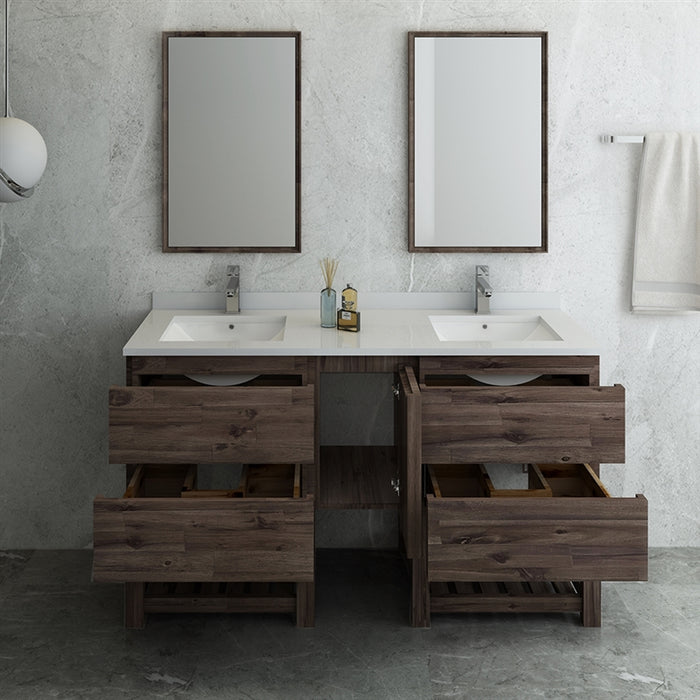 Fresca Formosa 60" Floor Standing Double Sink Modern Bathroom Vanity w/ Open Bottom & Mirrors FVN31-241224ACA-FS
