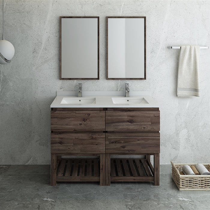 Fresca Formosa 48" Floor Standing Double Sink Modern Bathroom Vanity w/ Open Bottom & Mirrors FVN31-2424ACA-FS