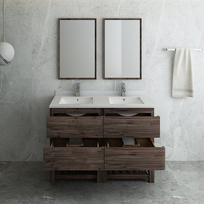 Fresca Formosa 48" Floor Standing Double Sink Modern Bathroom Vanity w/ Open Bottom & Mirrors FVN31-2424ACA-FS
