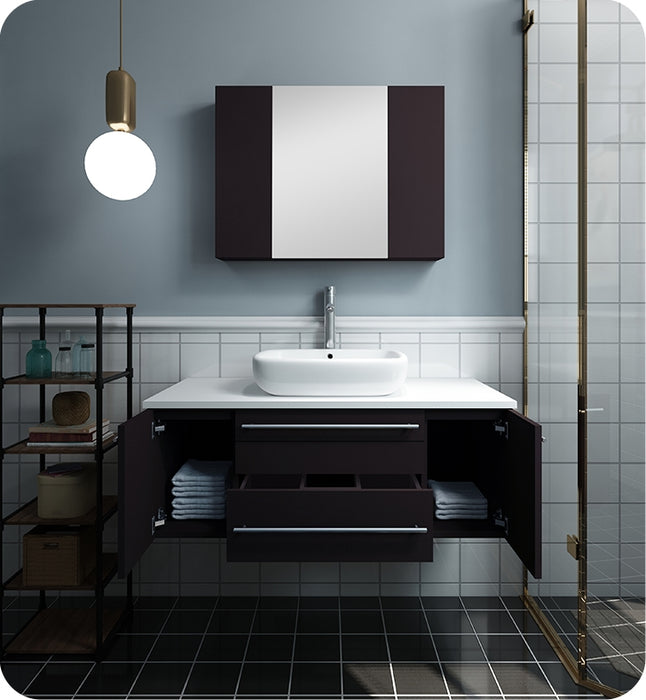 Fresca Lucera 42" Espresso Wall Hung Vessel Sink Modern Bathroom Vanity w/ Medicine Cabinet FVN6142ES-VSL