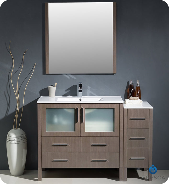 Fresca Torino 48" White Modern Bathroom Vanity w/ Side Cabinet & Integrated Sink FVN62-3612WH-UNS