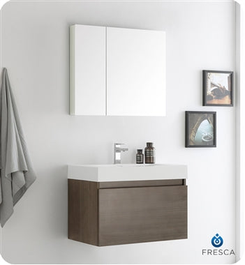 Fresca Mezzo 30" Teak Wall Hung Modern Bathroom Vanity w/ Medicine Cabinet FVN8007TK