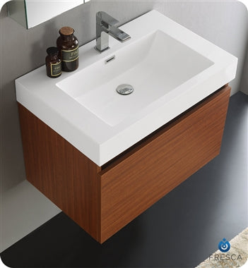 Fresca Mezzo 30" Teak Wall Hung Modern Bathroom Vanity w/ Medicine Cabinet FVN8007TK